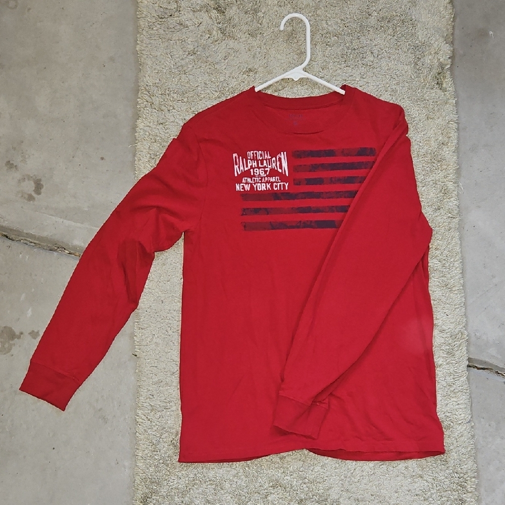 Ralph Lauren Red Long Sleeve Tee with Graphic Design